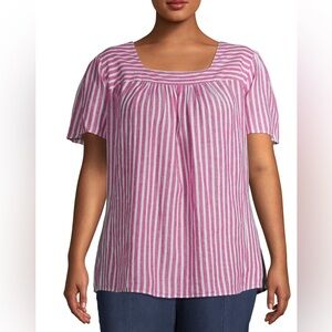 Terra & Sky Magenta Quartz Stripe Plus Size Square Neck Peasant Top 4X (28W/30W)